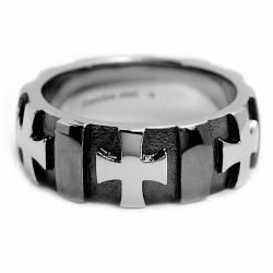 Oliveti Stainless Steel Men's Black plated Cross Ring Oliveti Men's Rings