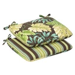 Pillow Perfect Outdoor Green/Brown Tropical/ Striped Rounded Reversible Seat Cushions (Set of 2) Pillow Perfect Outdoor Cushions & Pillows