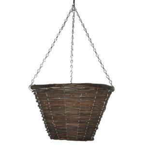 Pride Garden Products 12 in. Black Rattan Bucket Planter with Chain 64357