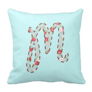 Floral Letter M Throw Pillows