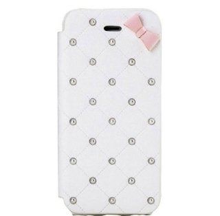 My8 White 3D Bling Crystal Bowknot Flip Wallet PU Leather Case Protector Cover Skin For iPhone 5 5G 5th Cell Phones & Accessories