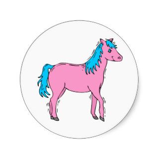 Pink and Teal Pony Round Stickers