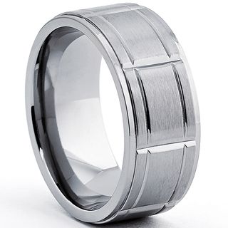 Oliveti Men's Titanium Ring With Grooves, Comfort Fit (9mm) Men's Rings