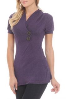 247 Frenzy Short Sleeve Ribbed Overlap Collar Top   Purple (Small)