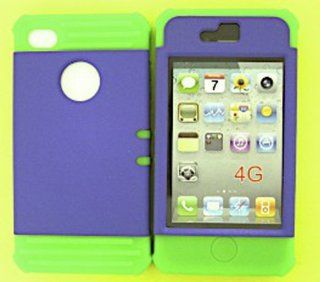 For Apple Iphone 4 4s Non Slip Purple Impact Case + Lime Green Rubberized Skin Accessories Cell Phones & Accessories