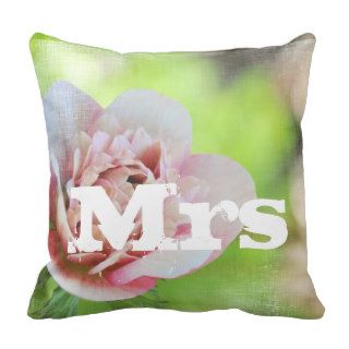 Mrs. Garden Wedding Floral Pink Peony Pillow