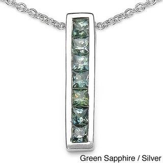 Malaika Silver Green or Multi colored Sapphire Pendant Malaika Gemstone Necklaces
