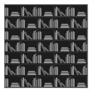 Books on Shelf. Gray, Black and White. Print