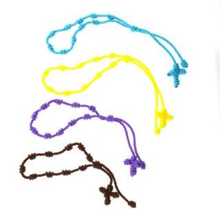 Knotted Rosary Bracelets in Blue, Yellow, Purple, and Brown Colors   Adjustable with Sliding Knot   Sold as a Set of 4 Jewelry