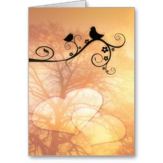 Love Birds Sunset Tree Floral Swirls Greeting Card