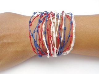 Thai Buddhist Fair Trade Woman's Red White Blue Buddhist Wristband Bracelet 