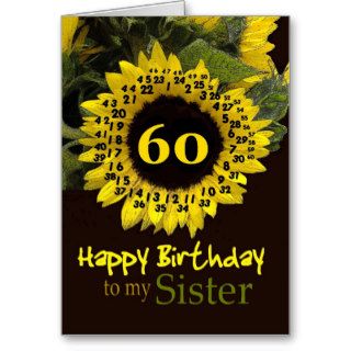 SISTER   60th Birthday with Cheerful Sunflower Greeting Cards