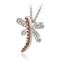 DB Designs Rose Gold over Silver Champagne Diamond Accent Dragonfly Necklace DB Designs Diamond Necklaces