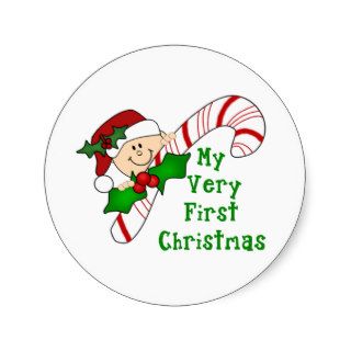 Baby with Candy Cane First Christmas Stickers