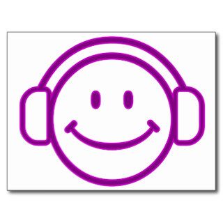 Purple Smiley Headphones Post Cards