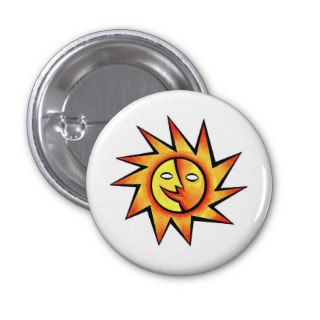 Cool cartoon tattoo symbol comic  Sun Face Pinback Button