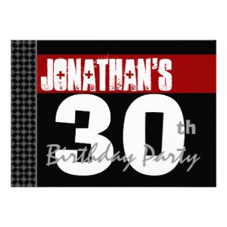 30th Birthday Party Black White Pattern and Red Custom Invites