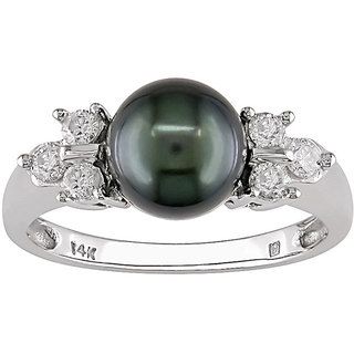 Miadora 14k Gold Tahitian Pearl and 1/5ct TDW Diamond Ring (7 7.5 mm) Miadora Pearl Rings