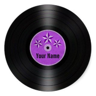 Purple Stars Personalized Vinyl Record Album Round Sticker