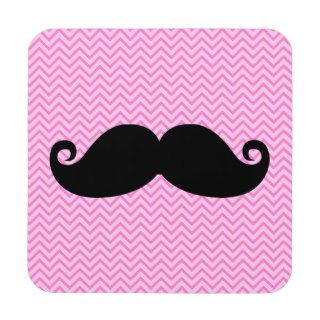 Funny Black Mustache And Girly Pink Chevron Beverage Coasters