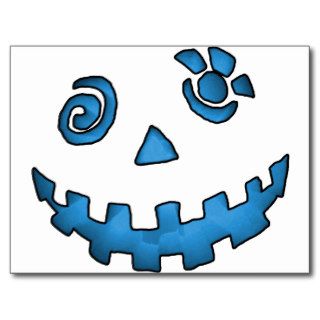 Crazy Jack O Lantern Pumpkin Face Blue Postcards