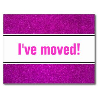 I've moved moving postcards with faux pink glitter