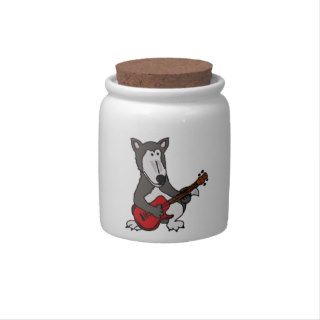 XX  Funny Wolf Playing Guitar Candy Jar