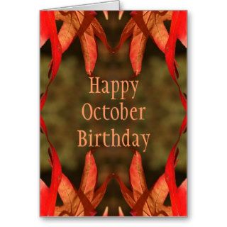 Happy October birthday, fall leaves, orange & red Card