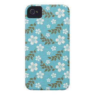 Blue Stylish Flower and Leaves Floral Pattern iPhone 4 Case Mate Case