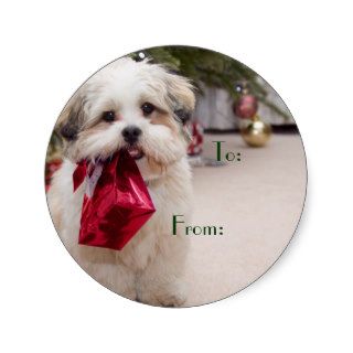 Cute Christmas Dog Gift Tags Round Sticker