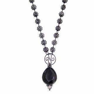 Hematite Onyx Hues Daisy Chain Teardrop Pendant Necklace 1928 Jewelry Jewelry