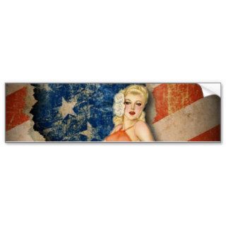 vintage American Flag Patriotic pinup girl Bumper Sticker