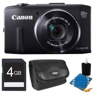 Canon PowerShot SX280 HS 12.1 MP CMOS Digital Camera with 20x Image Stabilized Zoom 25mm Wide Angle Lens and 1080p Full HD Video (Black) Deluxe Bundle   Includes camera, 4GB Secure Digital SD Memory Card, Compact Digital Camera Deluxe Carrying Case, 3pc. 