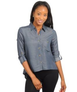 247 Frenzy Women's Hi Lo Button Up Sleeve Top Button Down Shirts