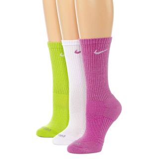 Nike Dri FIT 3 pk. Crew Socks, Pnk/wht/grn, Womens