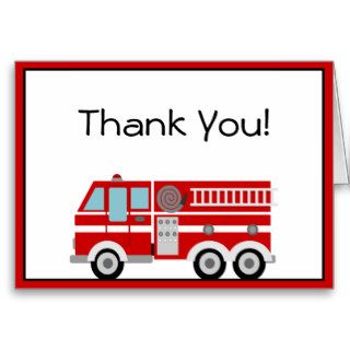 Red Fire Engine and Hat Thank You Note Cards
