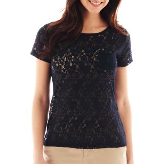 Allover Lace Pocket Tee, Darkest Sky, Womens