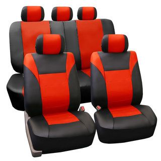 FH Group PU Leather Red Airbag Compatible Racing Seat Covers (Full Set) FH Group Car Seat Covers