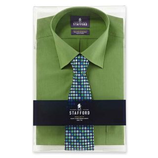 Stafford Easy Care Dress Shirt & Tie Boxed Set, Rain Forest, Mens