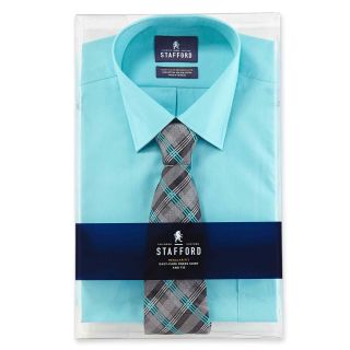 Stafford Easy Care Dress Shirt & Tie Boxed Set, Blue, Mens
