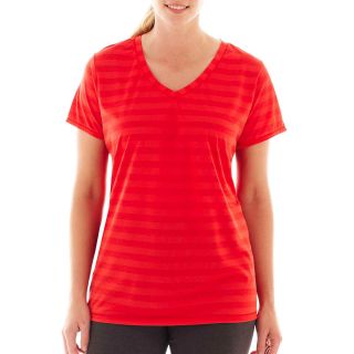 Xersion Short Sleeve Melange Tee   Plus, Flame Scrlt Strpe, Womens