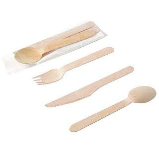 PacknWood 210COUVB4 Biodegradable Wooden Knife, Fork, Spoon, Napkin Cutlery Kit, Wrapped in Cornstarch PLA (Pack of 250)