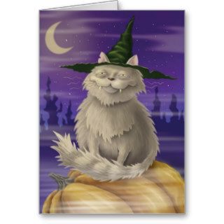 Halloween card with big smug witches cat