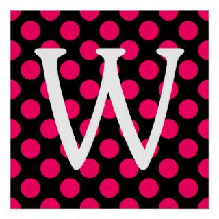 Letter W on Black Pink Polka Dots Print