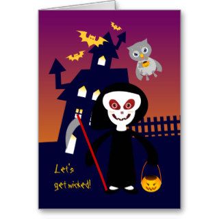 Miss Death goes trick or treat Greeting Card
