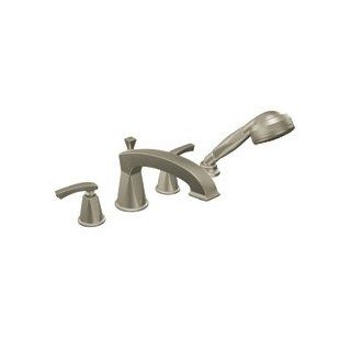 Moen TS254BN Double Handle Roman Tub Trim with Metal Lever Handles and Handshower from the Di, Brushed Nickel   Tub Filler Faucets  