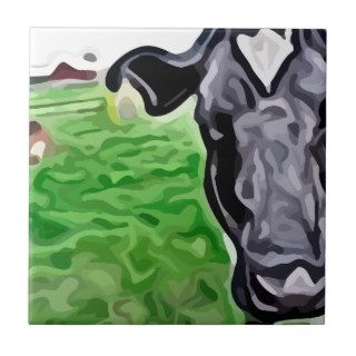 black and white cow painting. ceramic tiles