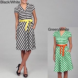 Julian Taylor Women's Striped Belted Dress Julian Taylor Casual Dresses