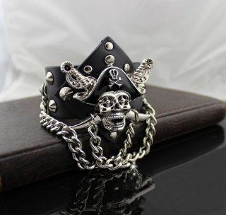 Skull Pirate Metal Chain Leather Wristband Bracelet Toys & Games