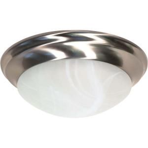 Glomar 2 Light 14 in. Flush Mount Twist & Lock with Alabaster Glass Finished in Brushed Nickel HD 284